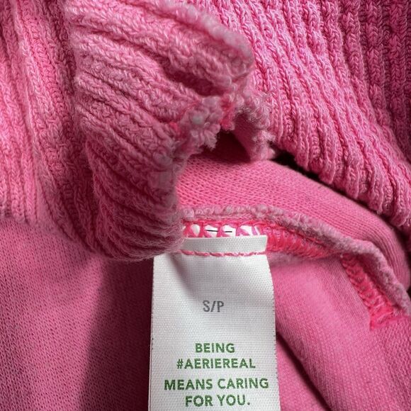 AERIE Sweater S Hot Pink Textured V-neck Oversized Ribbed Sweater Athlesiure - Picture 9 of 13